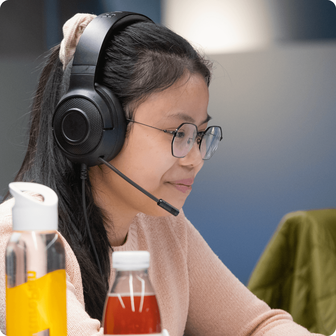 Woman using headset